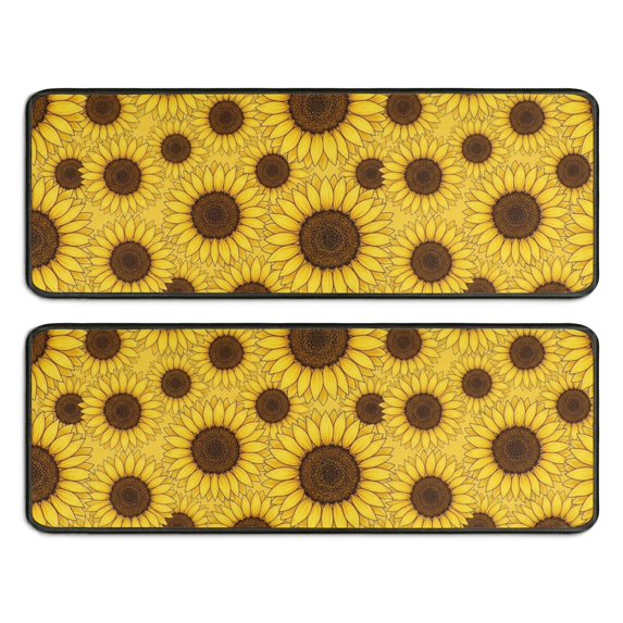 Sunflower Yellow Pattern Anti Fatigue Kitchen Rugs Set Of 2, Non Slip Washable Decorative Floor Mats for Sink Laundry and Home Use, 17"x47"