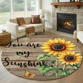 thumbnail image 1 of Sunflower Yellow Round Area Rug 5 FT, Non Slip Bedroom Area Rug, Sunshine Butterfly Farmhouse Wood Brown Washable Soft Circular Carpet Floor Mat for Kitchen Dining Room Foyer Balcony Dorm, 1 of 9