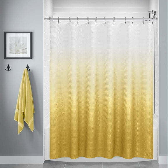 Sunflower Yellow Shower Curtains for Bathroom Set with Hooks Ombre Waffle Textured Water Resistant Polyester Fabric Shower Curtain for Spring Decor Color Accessories Bright Yellow