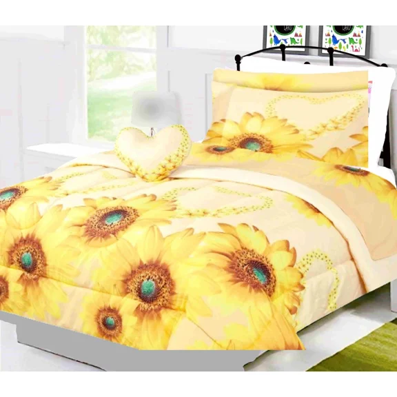Sunflower Yellow Twin Bedding Set 6-Piece Plush Toy, Comforter & Sheets
