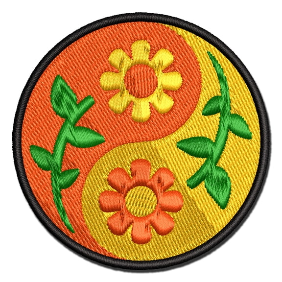 Sunflower Yin Yang Zen Taoist Symbol Flowers Applique Multi-Color Embroidered Iron-On Patch - 2.0 Inch Mini