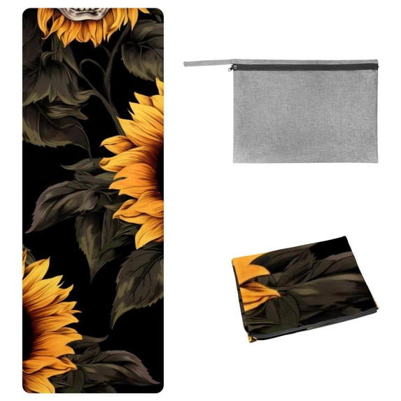 Sunflower Yoga Mat Towel with Feature, Storage Bag, 72.8"x26.8" - Yoga, Pilates, Fitness, Gym Towel