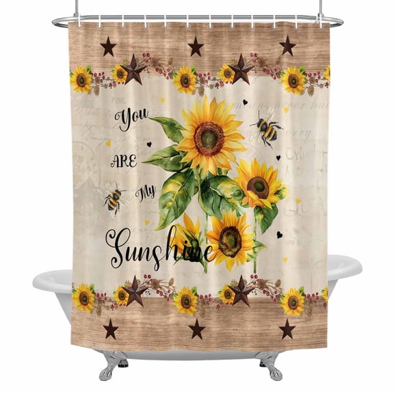 Sunflower You Are My Sunshine Shower Curtain Set with Hooks, Country Barn Star Waterproof Fabric Bathroom Curtains Decor Home Accessories,Stall 36 X 72 Inch