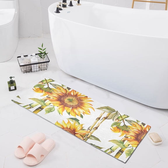 Sunflower and Bamboo Bath Mat 39x20 Non-Slip Bathroom Rugs Absorbent Soft Plush Quick Dry for Tub Shower Kitchen Home Decor