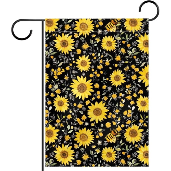 Sunflower and Bee Garden Flag Double Sided 12x18 Inch for Outdoor Yard Porch Lawn Seasonal Autumn Winter Holiday Decoration