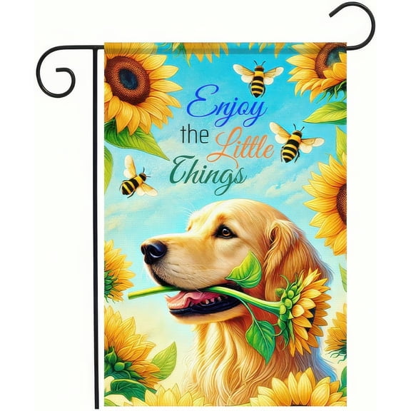 Sunflower and Bee Golden Retriever Yard Banner 12x18 Inch Double Sided Farmhouse Spring Summer Outdoor Garden Flag
