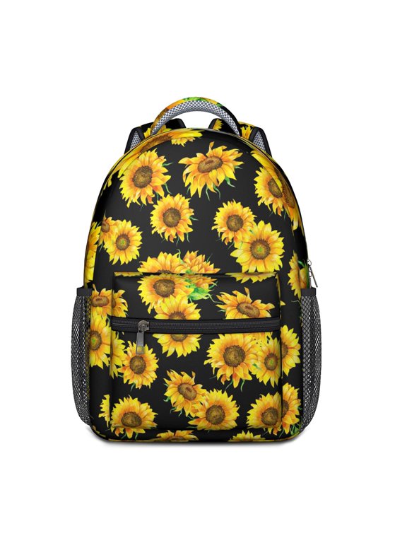 Sunflower and Bee Illustration Backpack - Ergonomic & Breathable School Bag for Teenagers and College Students