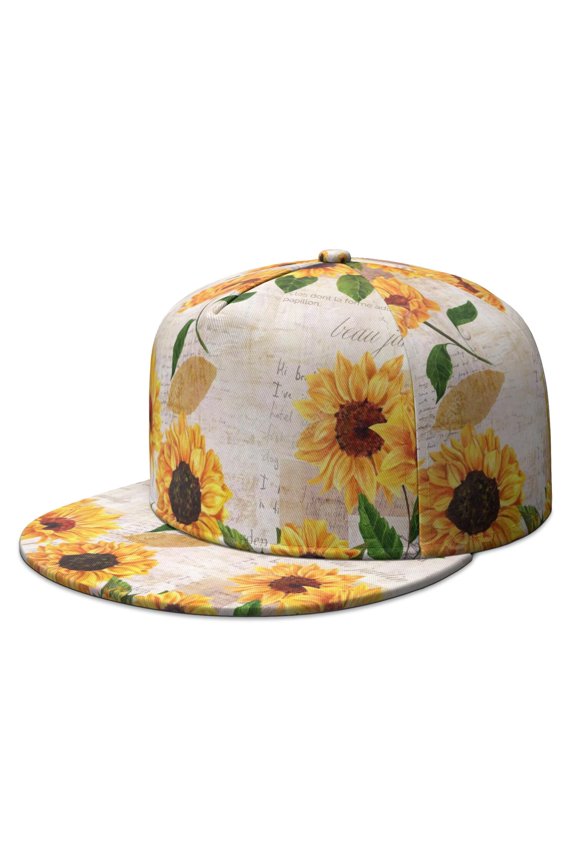Sunflower and Bee Illustration Snapback Hat - Adjustable Hip Hop Baseball Cap - Artistic Watercolor Design