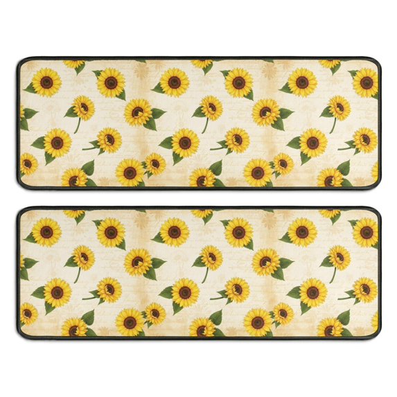 Sunflower and Bee Pink Pattern Anti Fatigue Kitchen Rugs Set Of 2, Non Slip Washable Decorative Floor Mats for Sink Laundry and Home Use, 17"x47"