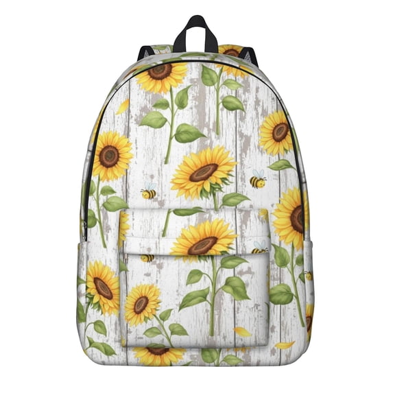 Sunflower and Bee White Pattern Backpack for School, Cute School Bag with Adjustable Shoulder Straps and Padded Back, 15.7"x11.8"x5.5"
