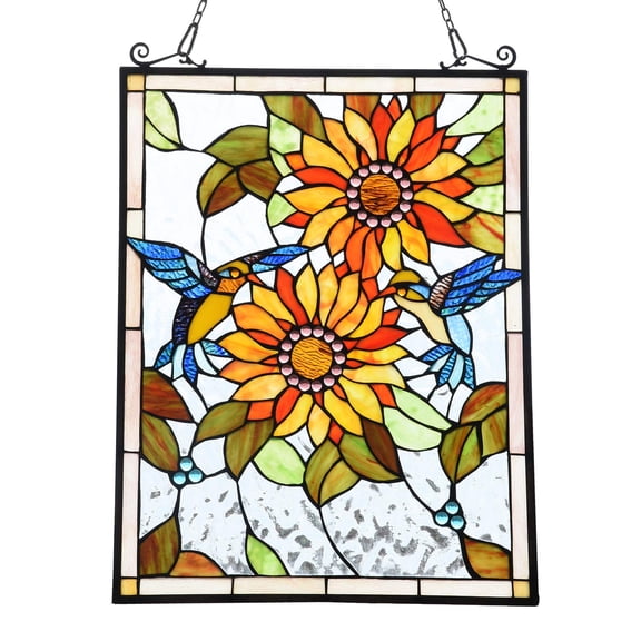Sunflower and Birds Large Stained Glass Panels Window Hangings Tiffany Glass Traditional Art Handicrafts for Home Decor Gifts