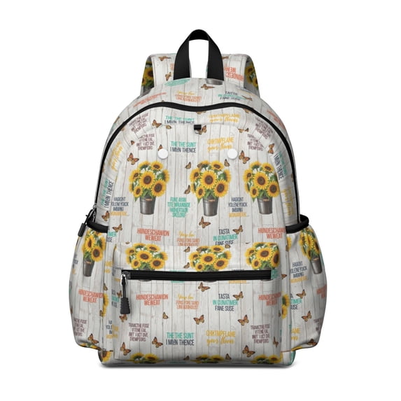 Sunflower and Bucket White Pattern Backpack for School, Cute School Bag with Adjustable Shoulder Straps and Padded Back, 13.4"x11"x4.7"