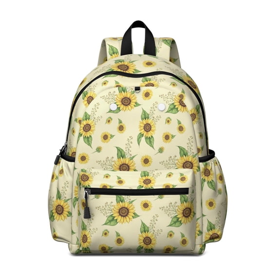 Sunflower and Bud Yellow Pattern Backpack for School, Cute School Bag with Adjustable Shoulder Straps and Padded Back, 13.4"x11"x4.7"