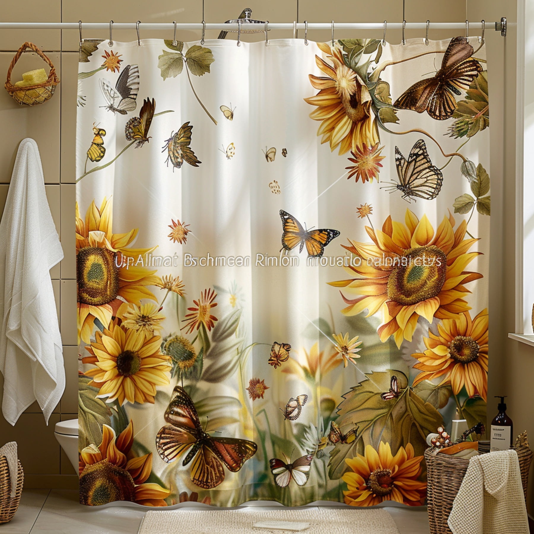 Sunflower and Butterfly Bathroom Set Stunning HD Photography Shower ...