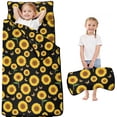 thumbnail image 1 of Sunflower and Butterfly Black Pattern Teens Toddler Nap Mat with Pillow, Sleeping Mat Bag for Preschool Daycare 50"x20", 1 of 5