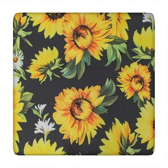 Sunflower and Butterfly Design Fitted Table Cover - Windproof Wrinkle-Free Square Cloth (Yellow Floral)