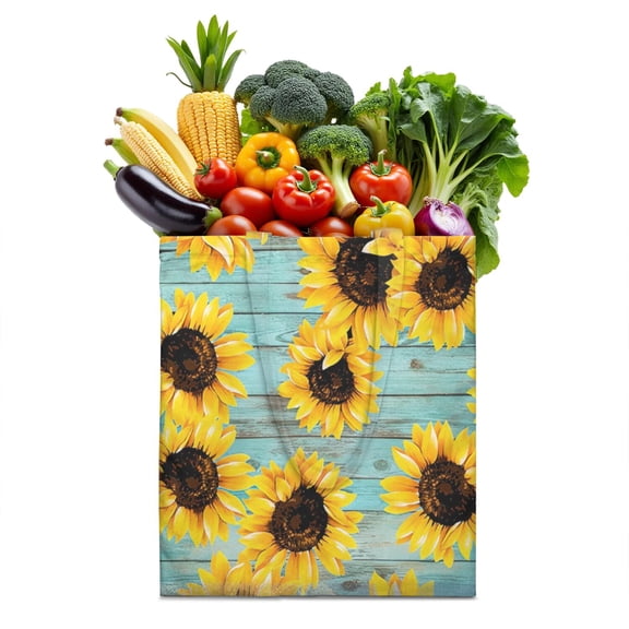 Sunflower and Butterfly Design Reusable Shopping Bag - Foldable & Washable Fabric Tote for Women