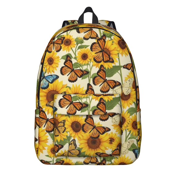 Sunflower and Butterfly Yellow Pattern Backpack for School, Cute School Bag with Adjustable Shoulder Straps and Padded Back, 15.7"x11.8"x5.5"