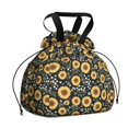 thumbnail image 1 of Sunflower and Daisy Black Pattern Drawstring Insulated Lunch Bag for Women, Stain-Resistant Large Lunch Tote with Multi-Pockets for Work Office, 1 of 6