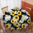 thumbnail image 1 of Sunflower and Daisy Black Pattern Round Tablecloth 70"x70", Wrinkle Resistant Wipeable Table Cover for Kitchen Dining Room Picnic Patio and Party, 1 of 6