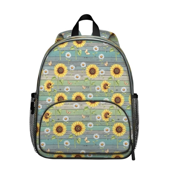 Sunflower and Daisy Blue Pattern Backpack for School, Cute School Bag with Adjustable Shoulder Straps and Padded Back, 13.8"x11.4"x6"