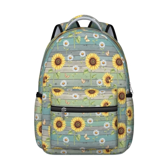 Sunflower and Daisy Blue Pattern Backpack for School, Cute School Bag with Adjustable Shoulder Straps and Padded Back, 15.3"x11"x7.1"