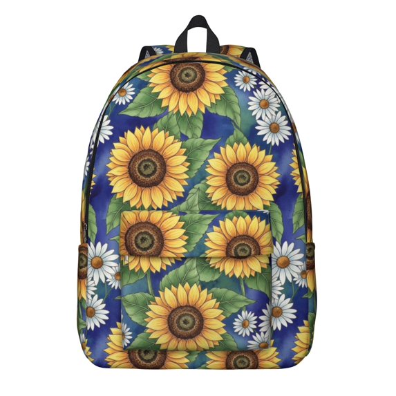 Sunflower and Daisy Blue Pattern Backpack for School, Cute School Bag with Adjustable Shoulder Straps and Padded Back, 15.7"x11.8"x5.5"