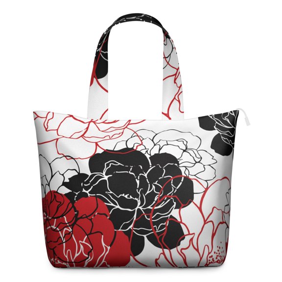 Sunflower and Daisy Travel Tote Bag, Zippered Shoulder Bag with Multiple Pockets, Perfect for Fitness Enthusiasts
