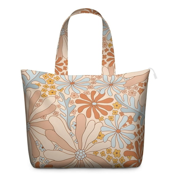 Sunflower and Daisy Travel Tote Bag, Zippered Shoulder Bag with Multiple Pockets, Perfect for Fitness Enthusiasts