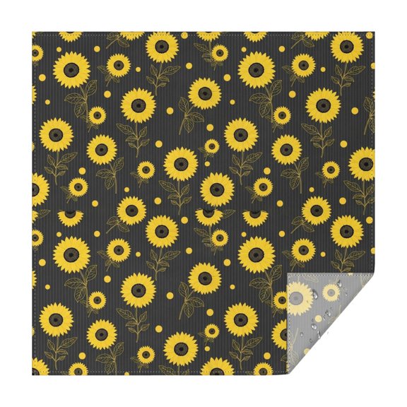 Sunflower and Dot Black Pattern Square Tablecloth, Waterproof Wipeable Spillproof Washable Table Cover for Home Kitchen Party and Daily Decor 42"x42"