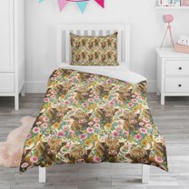 Sunflower and Highland Cow Duvet Cover and Pillowcase Set for Single Bedding, Bedroom Accessories for Kids Teens
