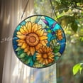 thumbnail image 1 of Sunflower and Hummingbird Glass Suncatcher, Bright Yellow Floral Round, 7.9 in, 1 of 3
