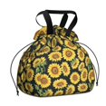 thumbnail image 1 of Sunflower and Leaf Black Pattern Drawstring Insulated Lunch Bag for Women, Stain-Resistant Large Lunch Tote with Multi-Pockets for Work Office, 1 of 6