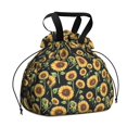 thumbnail image 1 of Sunflower and Leaf Black Pattern Drawstring Insulated Lunch Bag for Women, Stain-Resistant Large Lunch Tote with Multi-Pockets for Work Office, 1 of 6