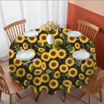 thumbnail image 1 of Sunflower and Leaf Black Pattern Round Tablecloth 60"x60", Wrinkle Resistant Wipeable Table Cover for Kitchen Dining Room Picnic Patio and Party, 1 of 3