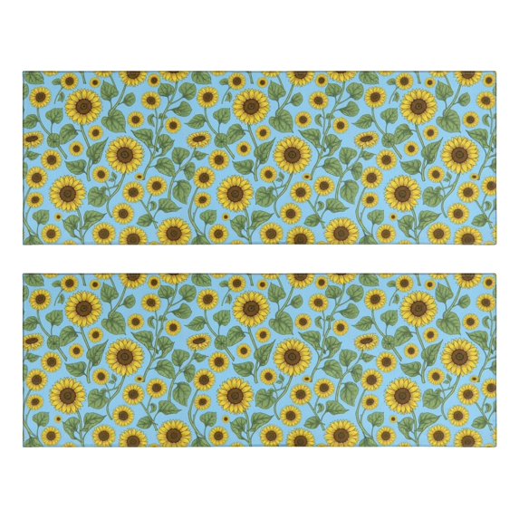 Sunflower and Leaf Blue Pattern Anti Fatigue Kitchen Rugs Set Of 2, Non Slip Washable Decorative Floor Mats for Sink Laundry and Home Use, 17"x47"