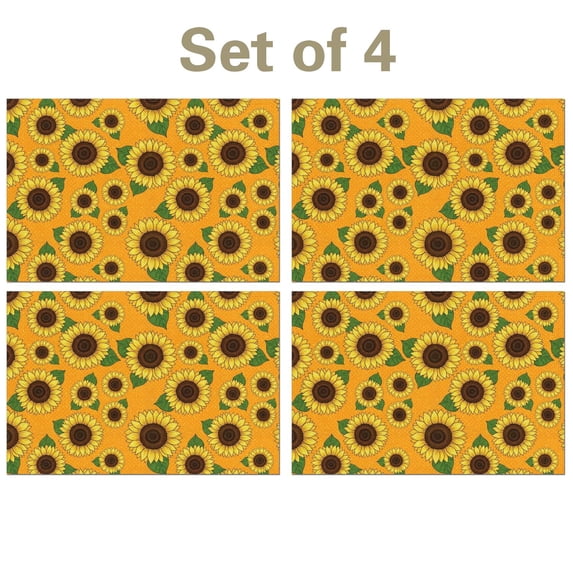 Sunflower and Leaf Orange Pattern Linen-look Placemats Set Of 4 ...