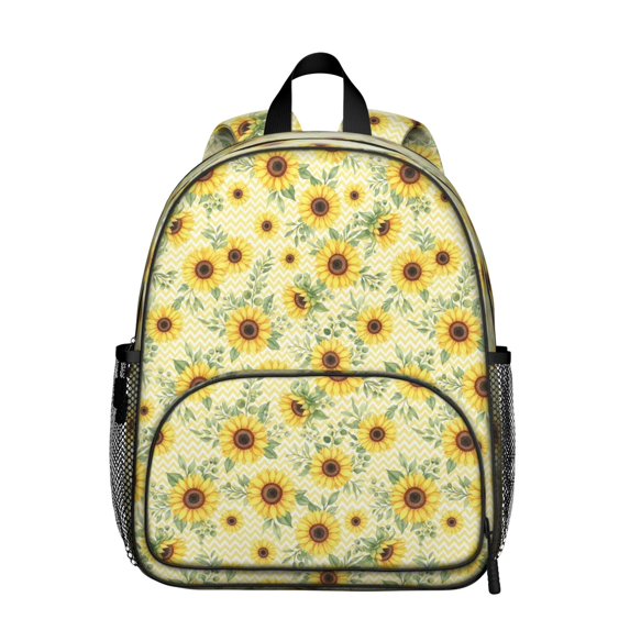Sunflower and Leaf Yellow Pattern Backpack for School, Cute School Bag with Adjustable Shoulder Straps and Padded Back, 13.8"x11.4"x6"