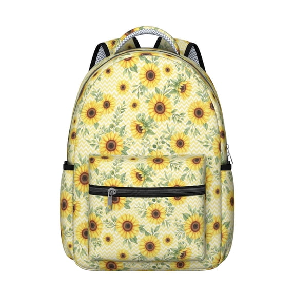 Sunflower and Leaf Yellow Pattern Backpack for School, Cute School Bag with Adjustable Shoulder Straps and Padded Back, 15.3"x11"x7.1"