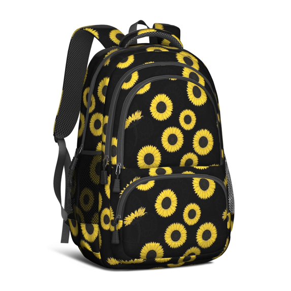 Sunflower and Outline Black Pattern Cute School Backpack Bag with Padded Back and Adjustable Shoulder Straps 16.9 X 12.6 X 5.9 Inches