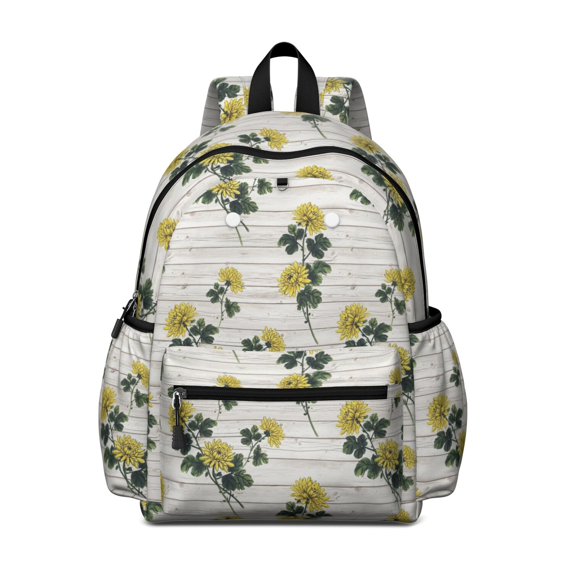 Sunflower and Plank White Pattern Backpack for School, Cute School Bag with Adjustable Shoulder Straps and Padded Back, 13.4"x11"x4.7"