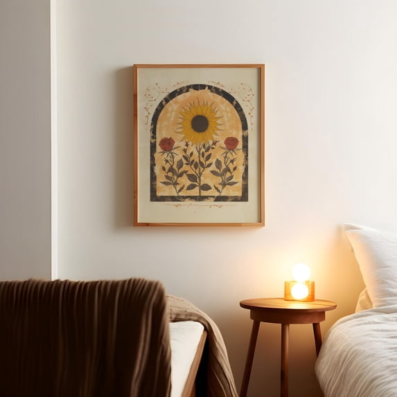 Mystical Rapper Sunflower and Roses Sun Art Poster Mystical Folk Art Flowery Spiritual ...