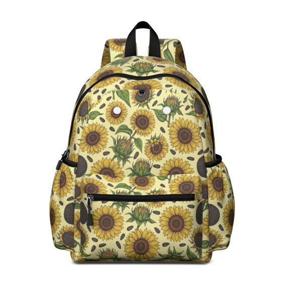Sunflower and Seed Cream Pattern Backpack for School, Cute School Bag with Adjustable Shoulder Straps and Padded Back, 13.4"x11"x4.7"