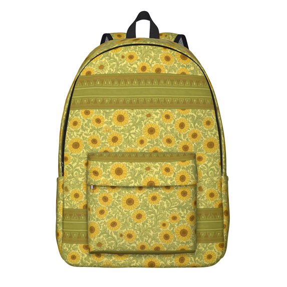 Sunflower and Stripe Green Pattern Backpack for School, Cute School Bag with Adjustable Shoulder Straps and Padded Back, 15.7"x11.8"x5.5"