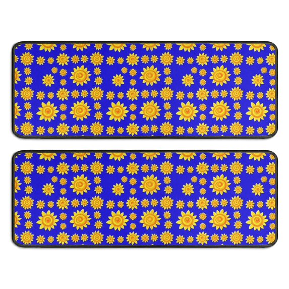 Sunflower and Sun Blue Pattern Anti Fatigue Kitchen Rugs Set Of 2, Non Slip Washable Decorative Floor Mats for Sink Laundry and Home Use, 17"x47"