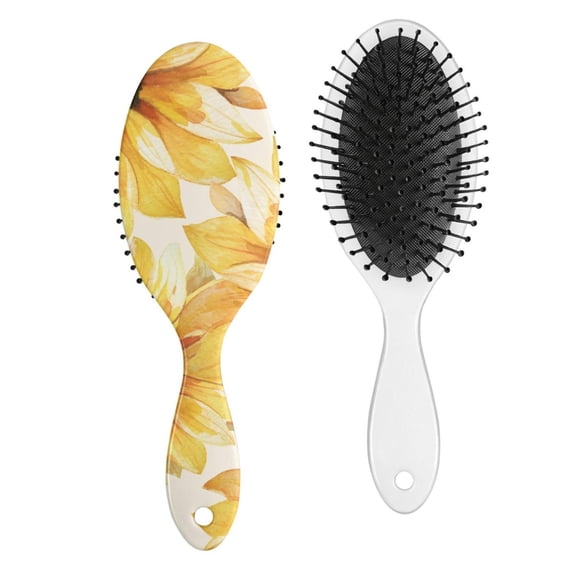 Sunflower and Truck Design Hair Brush, Boho Vintage Style Detangling Paddle Brush with Rustic Yellow Floral Pattern