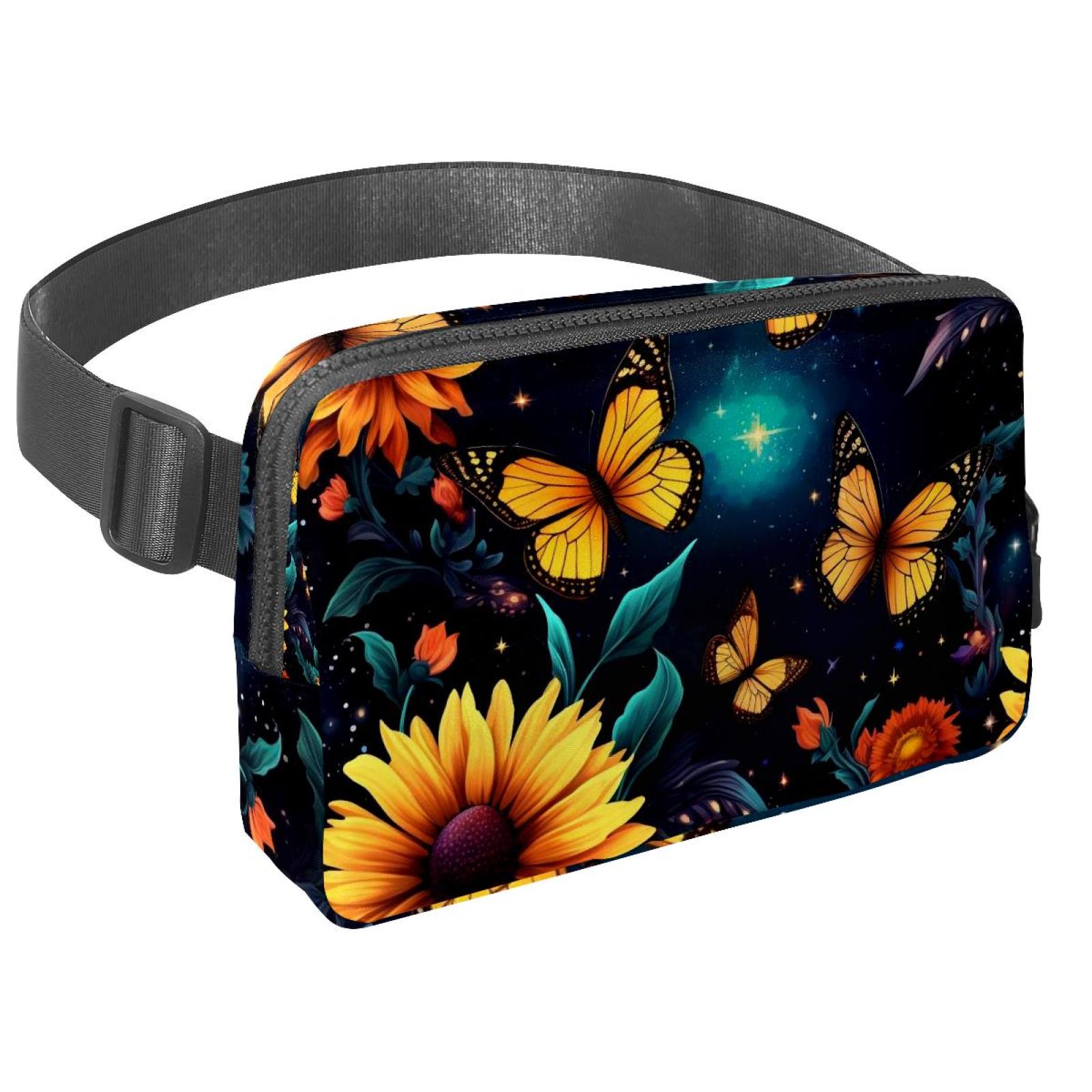 Sunflower butterfly Lightweight Adjustable Running Belt with Extension Strap - Unisex Fanny Bag Crossbody Bag Cross Body Bag