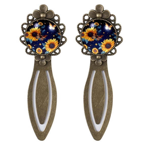 Sunflower butterfly Reading Accessories: Vintage Copper-Colored Lace Bookmarks - Set of 2 Stainless Steel Book Marks for Book Lovers