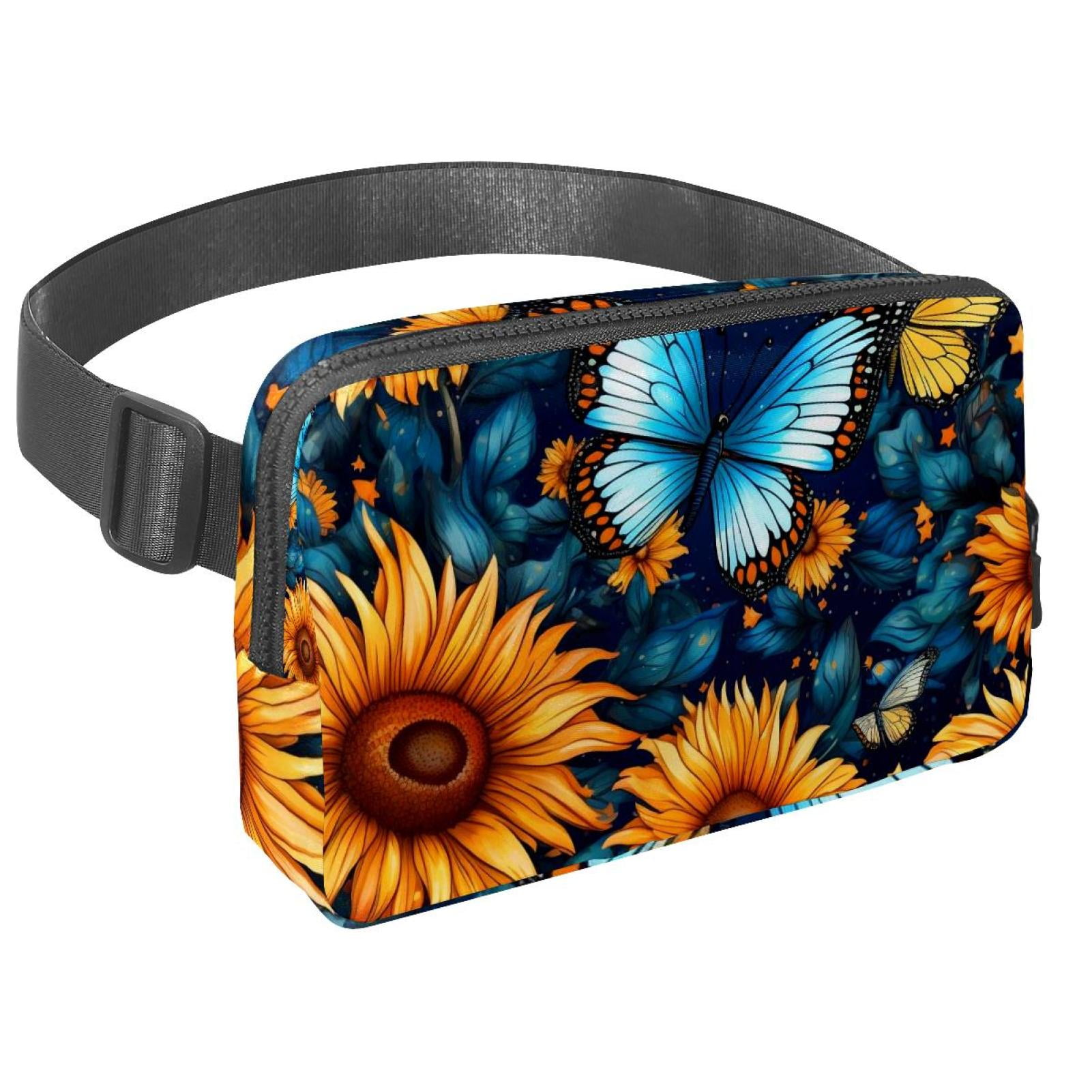 Sunflower butterfly Running Belt Fanny Packs Waist Packs with Extension Strap Unisex Lightweight Adjustable