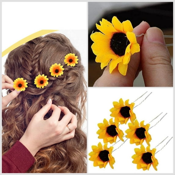 Sunflower hair pin (set of 5)- sunflower hair u pin- sunflower hair accessories- sunflower wedding hair pins